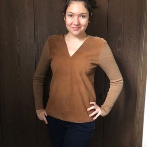 Tory Burch Suede Panel Brown Sweater